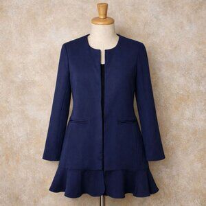 NWT Lulus Long Blue Open Blazer / Duster with Ruffle (Flounce) Hem medium M